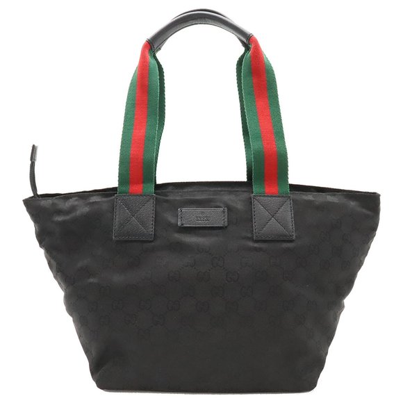 GUCCI GG Nylon Sherry Line Tote Bag Shoulder Canvas Leather Black Green Red 1... - Picture 1 of 9